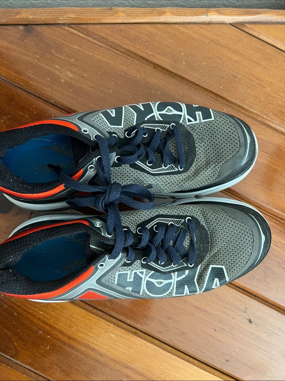 Hoka Men's Navy, Gray and Orange Athletic Running Shoes